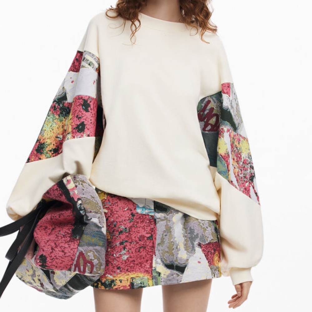 DESIGUAL SWEATSHIRT WITH PRINTED SLEEVES M. CHRISTIAN LACROIX